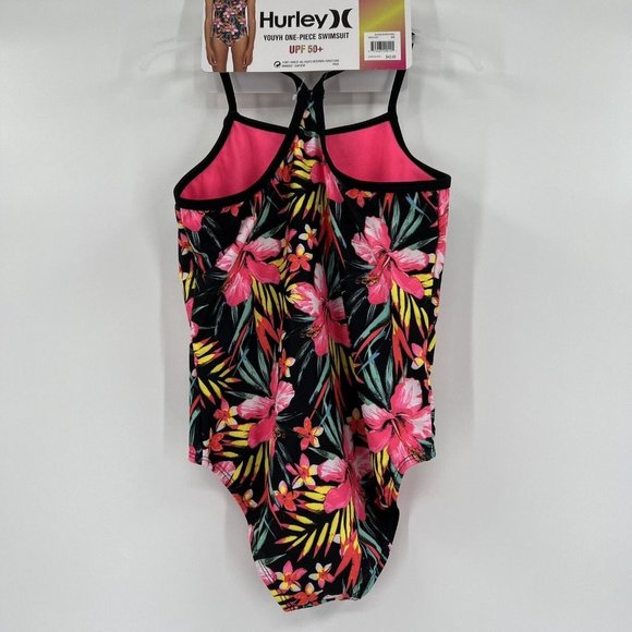 Hurley Little Girl's One-Piece Swimsuit in Tropical Black/Hyper Pink sz 5/6 NWT - Picture 7 of 9